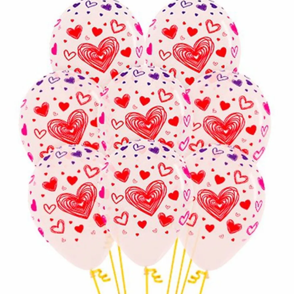 Pack de 12 Globos Cristal Corazones 3 Tintas