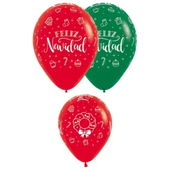 Pack de 12 Globos Feliz Navidad 30 cm