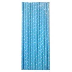 Pack de 24 Pajitas de Papel Celestes con Lunares