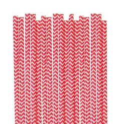 Pack de 24 Pajitas de Papel Chevron Rojas