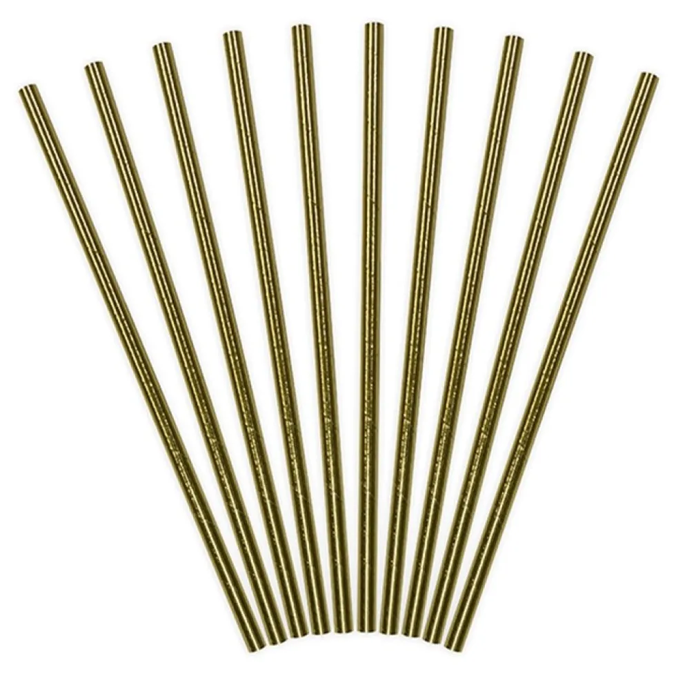 Pack de 10 Pajitas de Papel Doradas 19cm