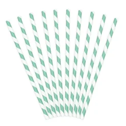Pack de 10 Pajitas de Papel Rayas Aguamarinas