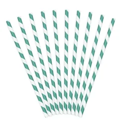 Pack de 10 Pajitas de Papel Rayas Turquesas