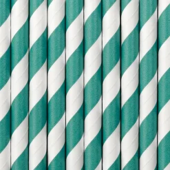 Pack de 10 Pajitas de Papel Rayas Turquesas