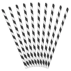 Pack de 10 Pajitas de Papel Rayas Negras