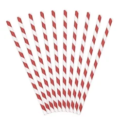 Pack de 10 Pajitas de Papel Rayas Rojas