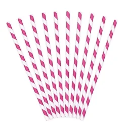 Pack de 10 Pajitas de Papel Rayas Fucsias