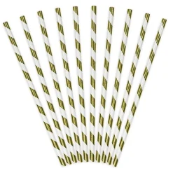 Pack de 10 Pajitas de Papel Rayas Doradas