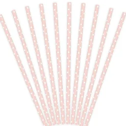 Pack de 10 Pajitas de Papel Rosa Bebé con Lunares Blancos
