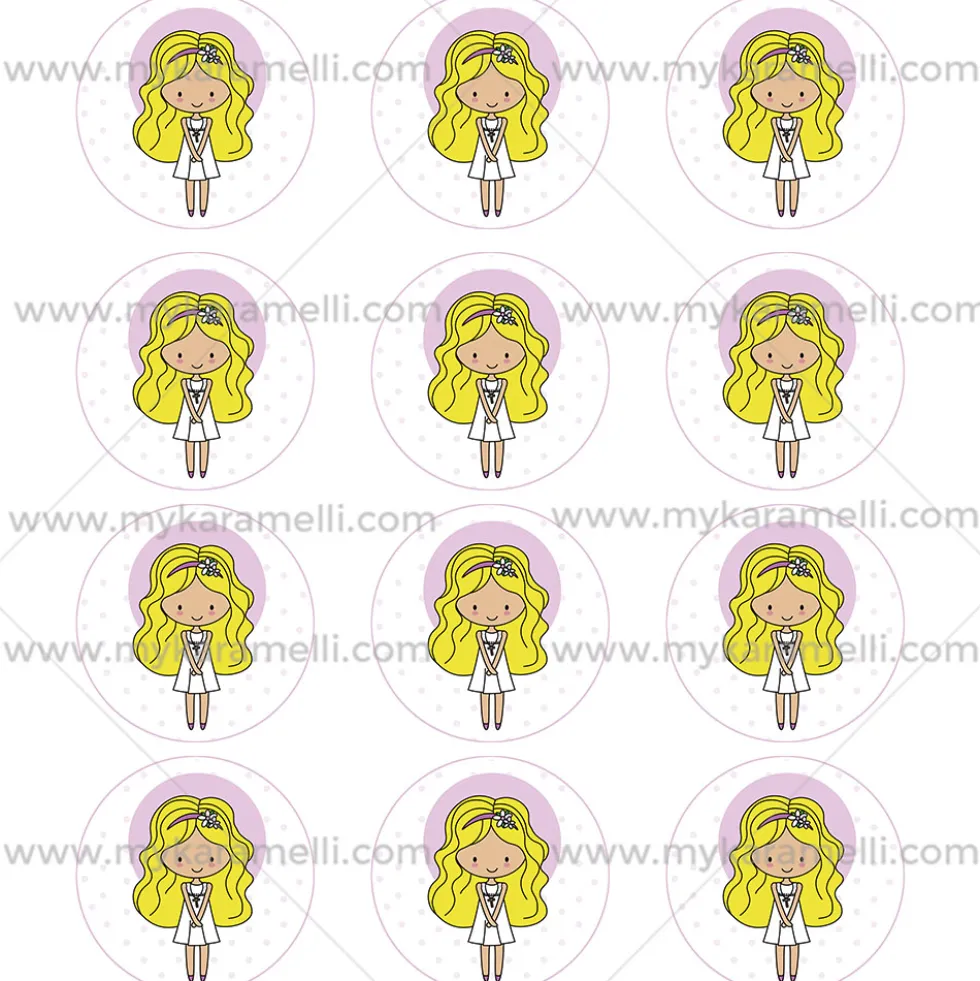 Papel Comestible 6 cm Comunión Niña Rubia Modelo Z