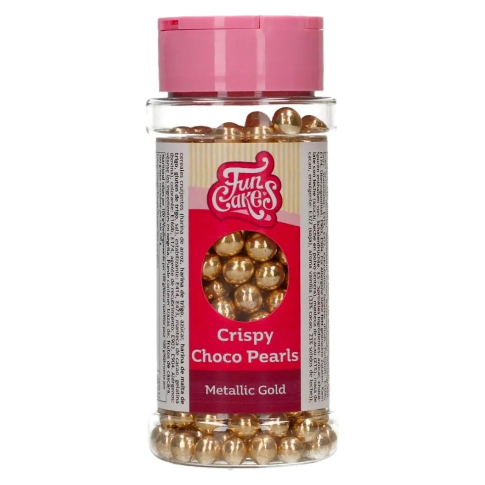 Perlas de Chocolate Crujiente Oro Metalizado 60 gr - Funcakes