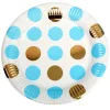 Platos Blancos con Lunares Azules y Dorados