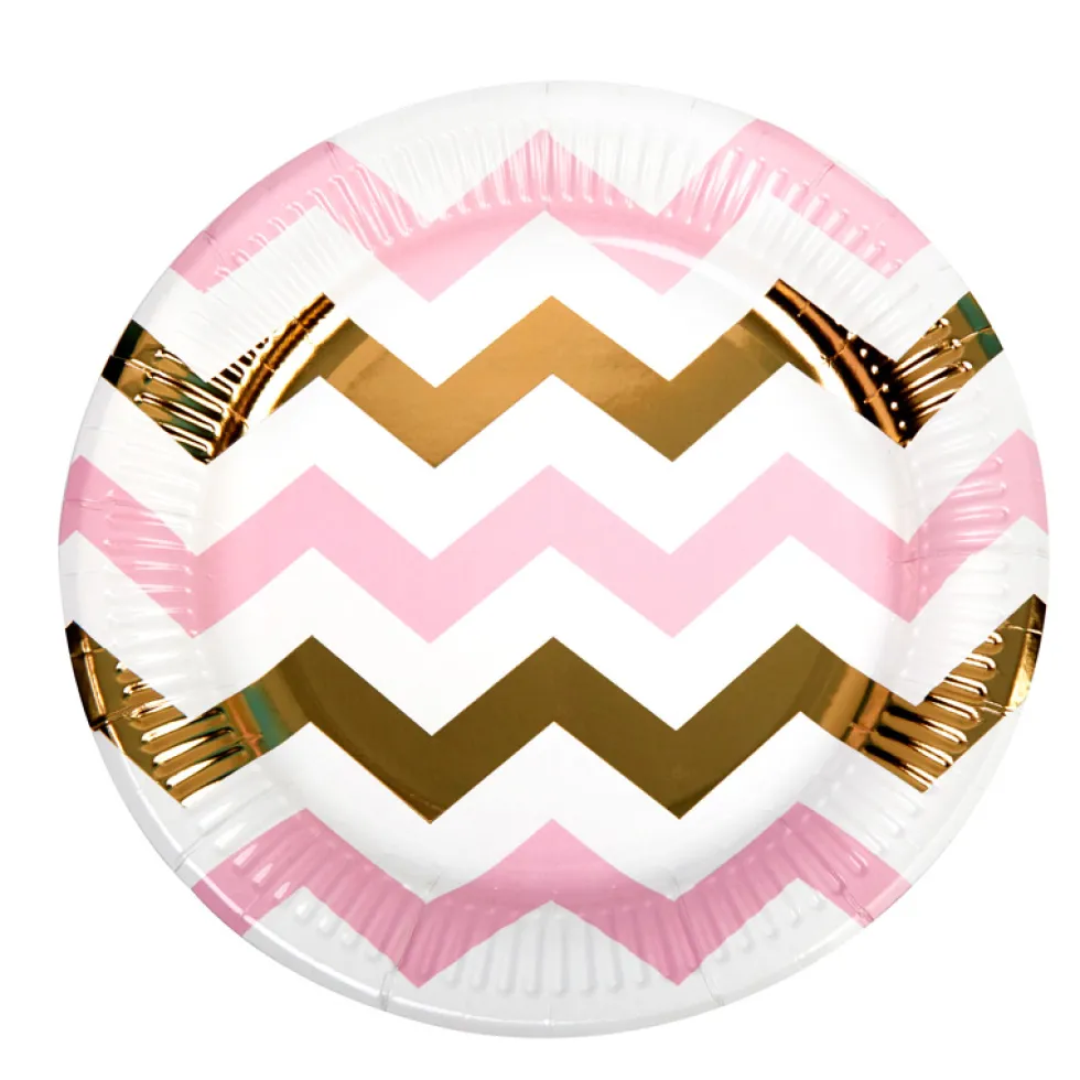 Platos Chevron Blancos, Rosas y Dorados