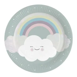 Platos de Papel Arcoíris y Nube 23 cm 8 ud