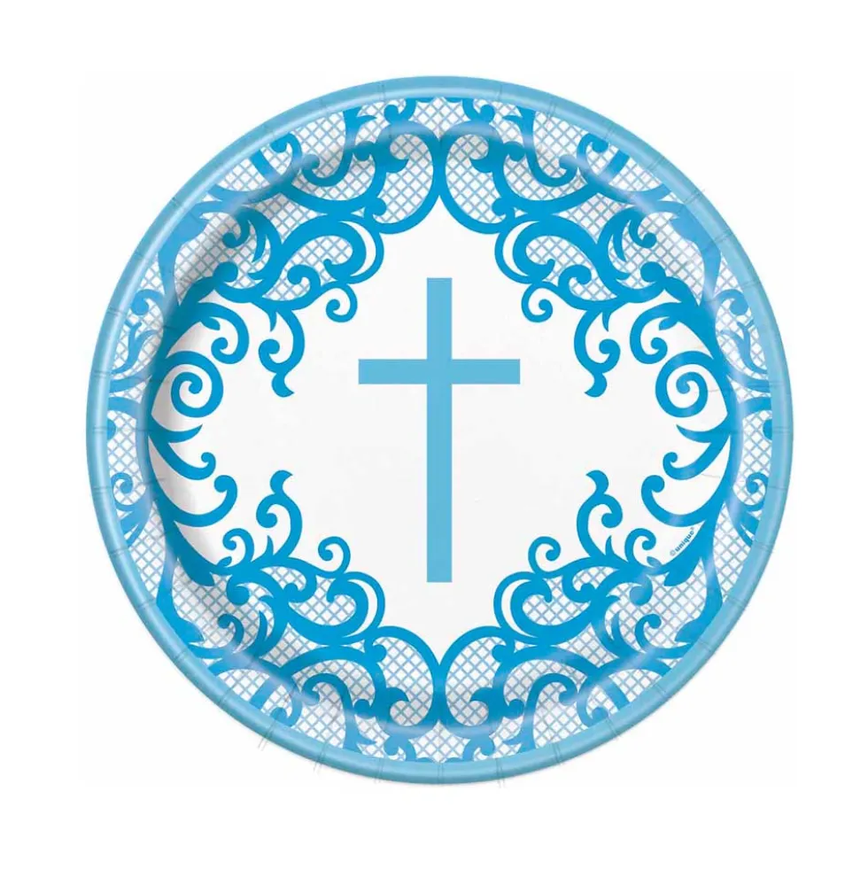 Platos de Papel Comunión Azul 22 cm 8 ud