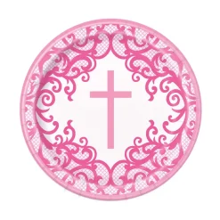 Platos de Papel Comunión Rosa 22 cm 8 ud