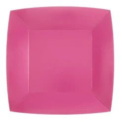 Platos de Papel Cuadrados Fucsias 23 cm 10 ud