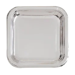 Platos de Papel Cuadrados Plata 22 cm 8 ud