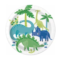 Platos de Papel Dinosaurio Azul y Verde 17 cm 8 ud