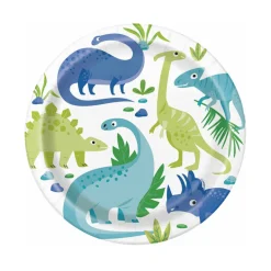 Platos de Papel Dinosaurio Azul y Verde 22 cm 8 ud