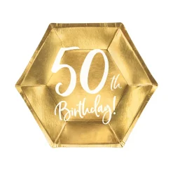 Platos de Papel Dorados 50 Años 20 cm 6 ud
