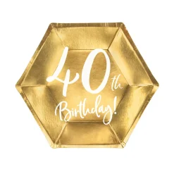 Platos de Papel Dorados 40 Años 20 cm 6 ud