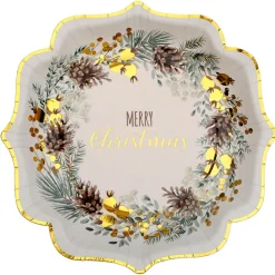 Platos de Papel Gold Merry Christmas 10 ud