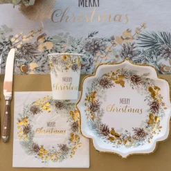 Platos de Papel Gold Merry Christmas 10 ud