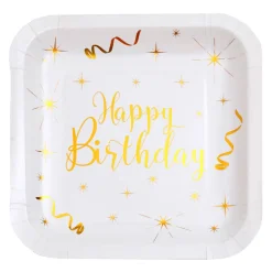 Platos de Papel Happy Birthday Gold 23 cm 10 ud