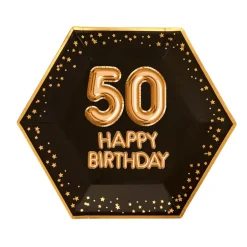 Platos Dorados y Negros 50 años 8 ud