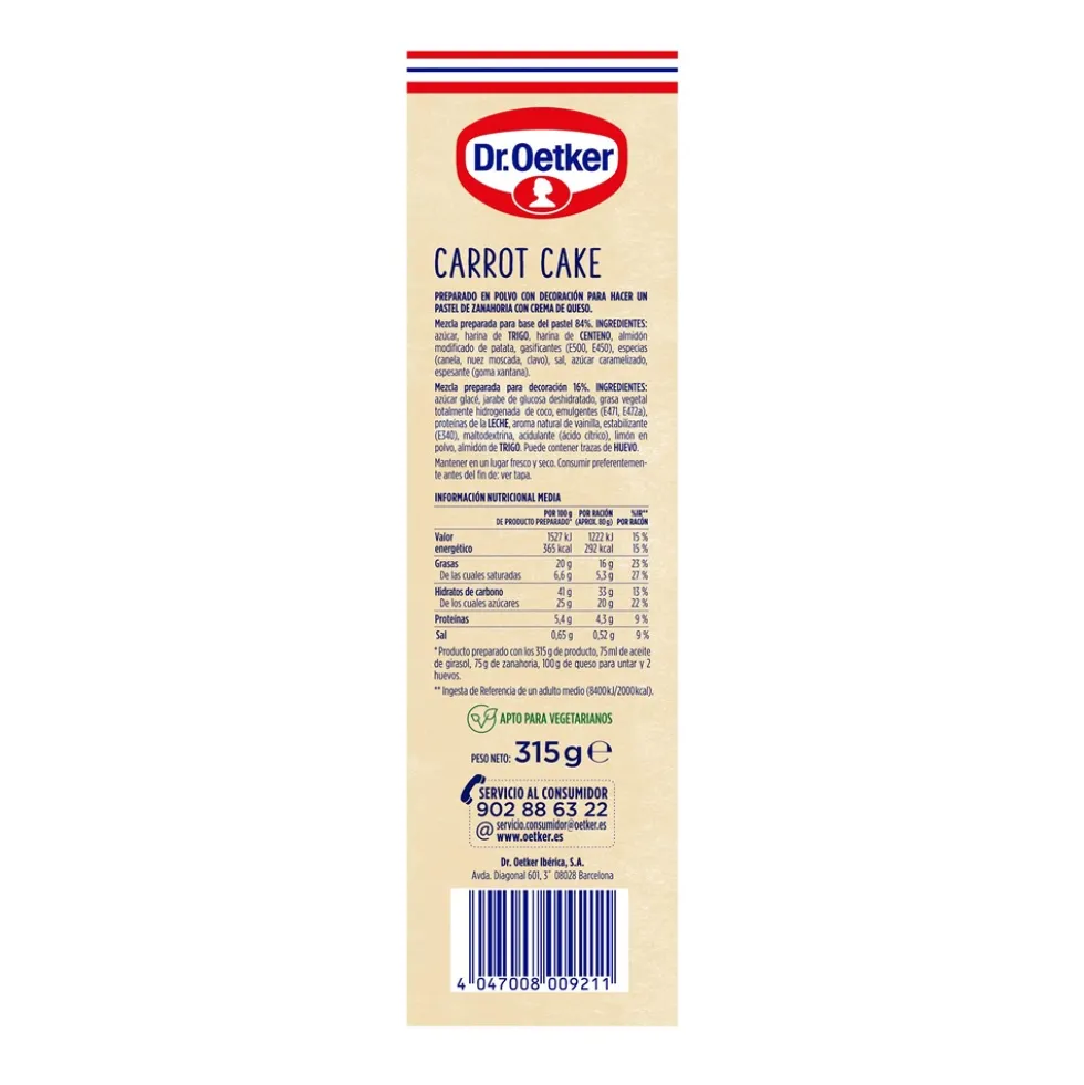 Preparado para Pastel de Zanahoria 315 gr