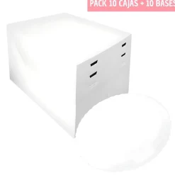 Set 10 cajas para Tarta Alturas Ajustables + Bases Redondas Blancas - 24 cm