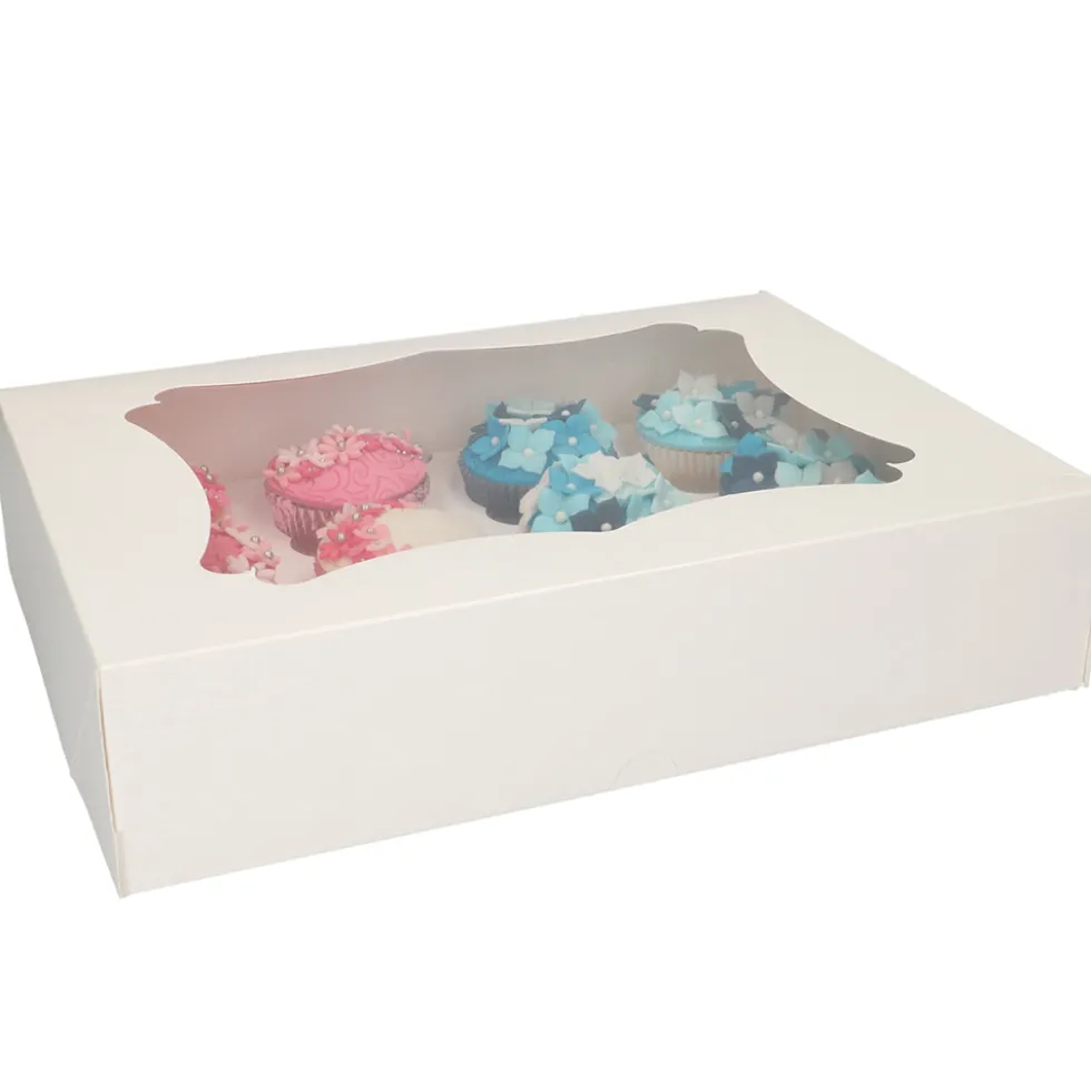 Set de 3 Cajas para 12 Cupcakes Blancas