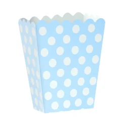 Set de 12 Cajas para Palomitas Azul con Lunares Blancos
