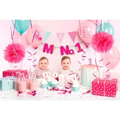 Set Decoración Primer Cumpleaños Rosa 42 piezas