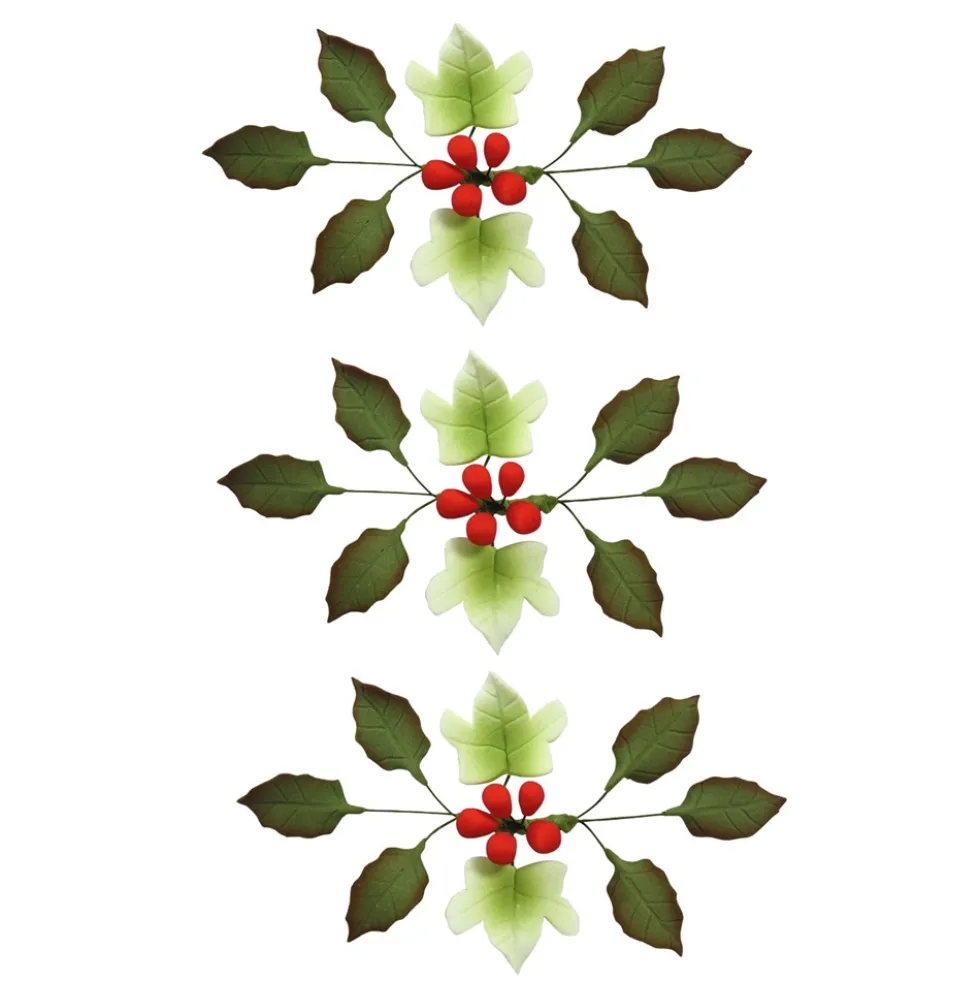 Set de 8 Flores de Azúcar Navidad Verde y Rojo 11 cm