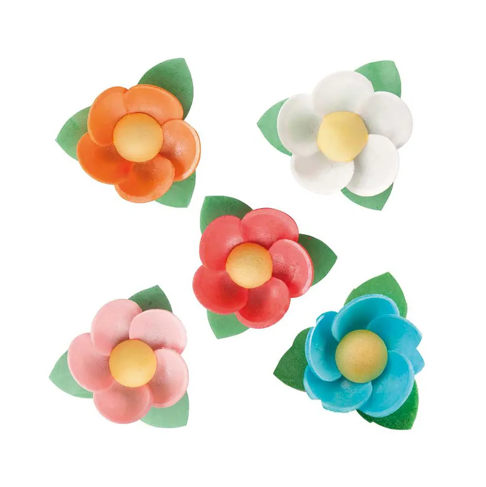 Set de 100 Flores de Oblea con Hoja 4,5 cm
