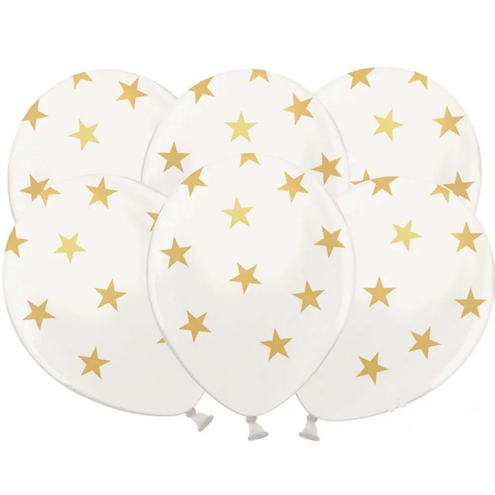 Set de 6 Globos Blancos con Estrellas Doradas