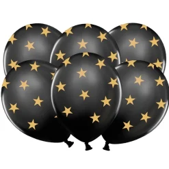 Set de 6 Globos Negros con Estrellas Doradas