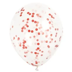 Set de 6 Globos Transparentes con confeti Rojo Rubí