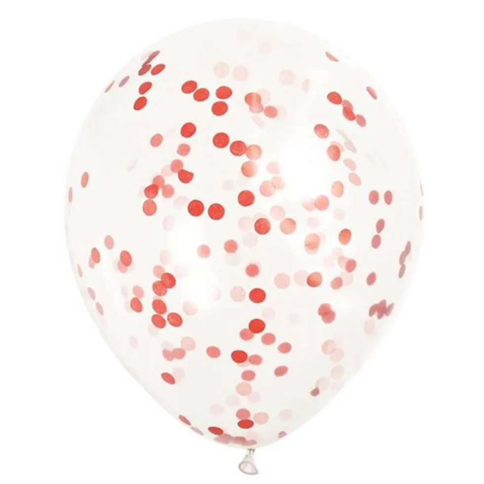 Set de 6 Globos Transparentes con confeti Rojo Rubí