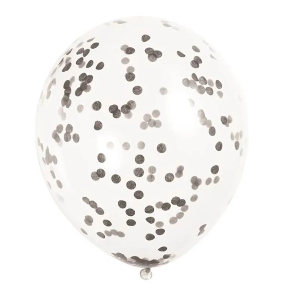 Set de 6 Globos Transparentes con Confeti Negro
