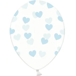 Set de 6 Globos Transparentes con Corazones Celestes