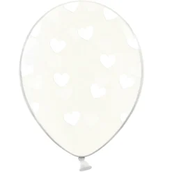 Set de 6 Globos Transparentes con Corazones Blancos