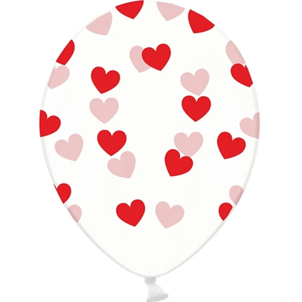 Set de 6 Globos Transparentes con Corazones Rojos