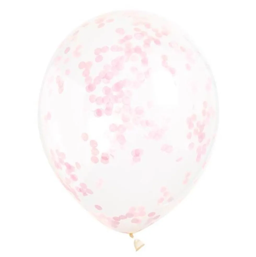 Set de 6 Globos Transparentes con Confeti Rosa Claro