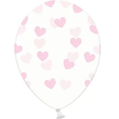 Set de 6 Globos Transparentes con Corazones Rosas