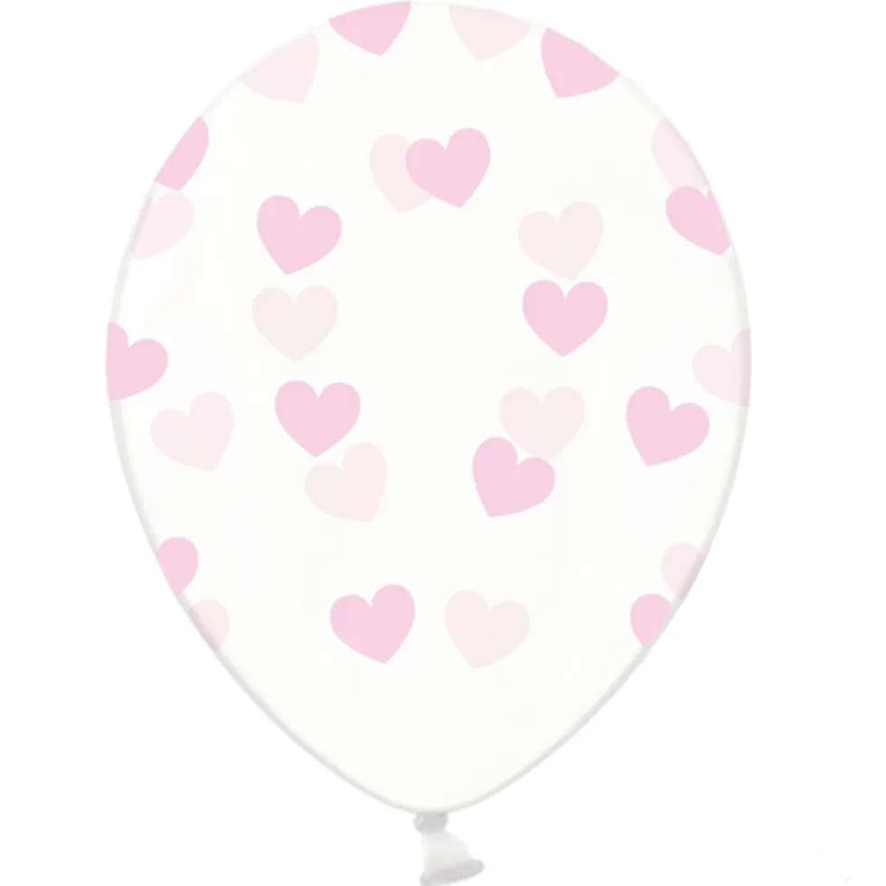 Set de 6 Globos Transparentes con Corazones Rosas