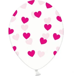 Set de 6 Globos Transparentes con Corazones Fucsias