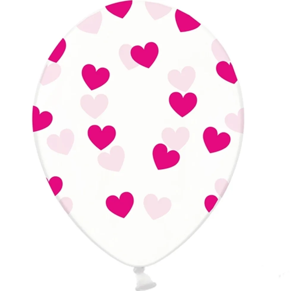 Set de 6 Globos Transparentes con Corazones Fucsias